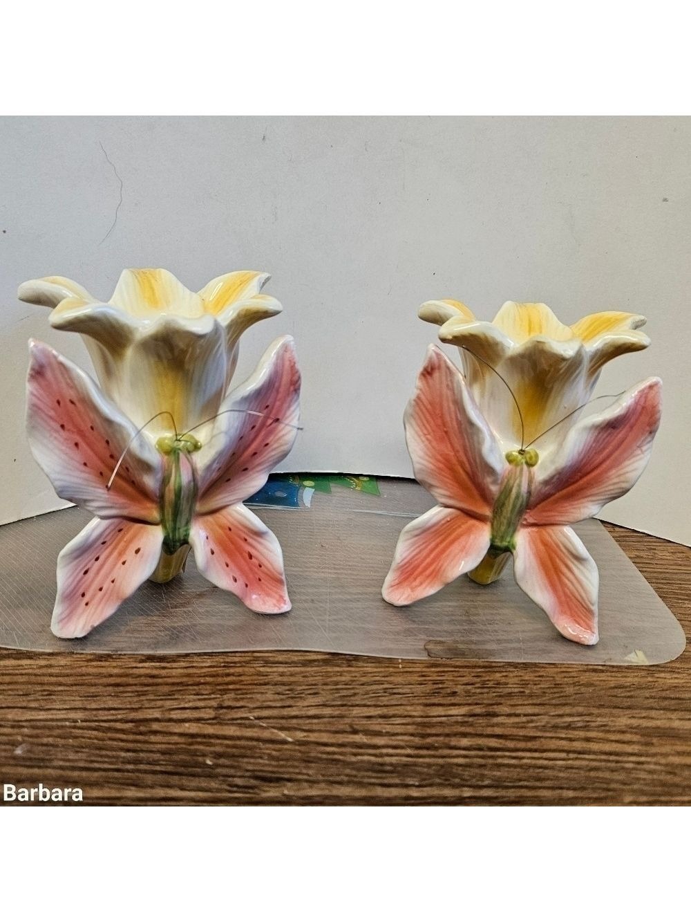 2004 HH 2 Yellow Daffodil with Butterfly Ceramic Candleholders